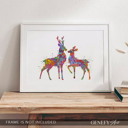 Deer Couple Watercolour Art Print
