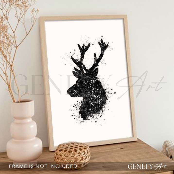 Deer Black and White Watercolour Art Print