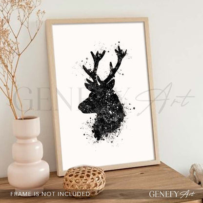 Deer Black and White Watercolour Art Print