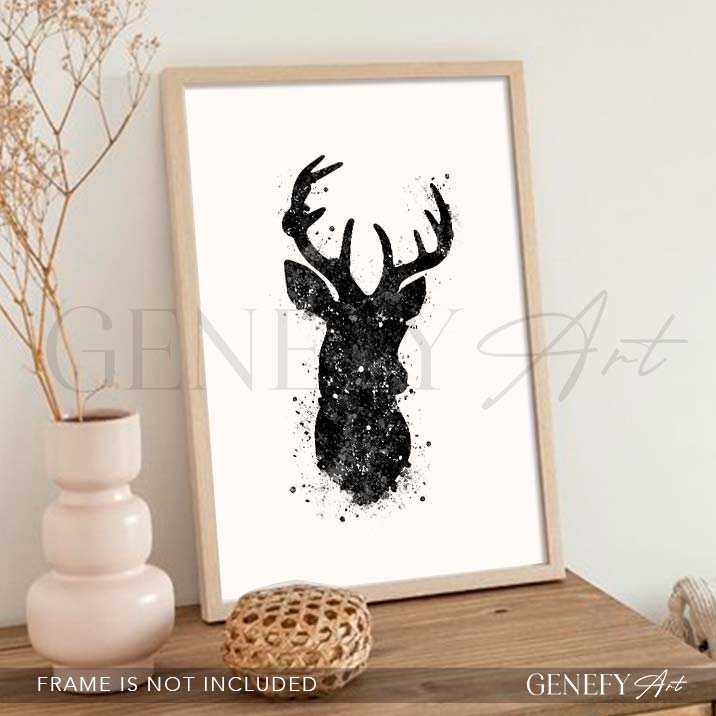Deer Black and White Watercolour Art Print