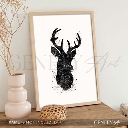 Deer Black and White Watercolour Art Print