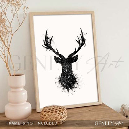 Deer Black and White Watercolour Art Print