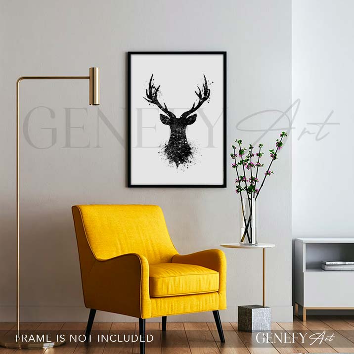 Deer Black and White Watercolour Art Print