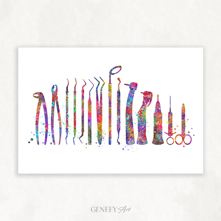Dental Tools Watercolour Art - Genefy Art