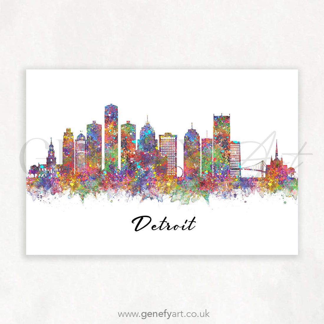 Detroit Skyline Watercolour Print - Genefy Art