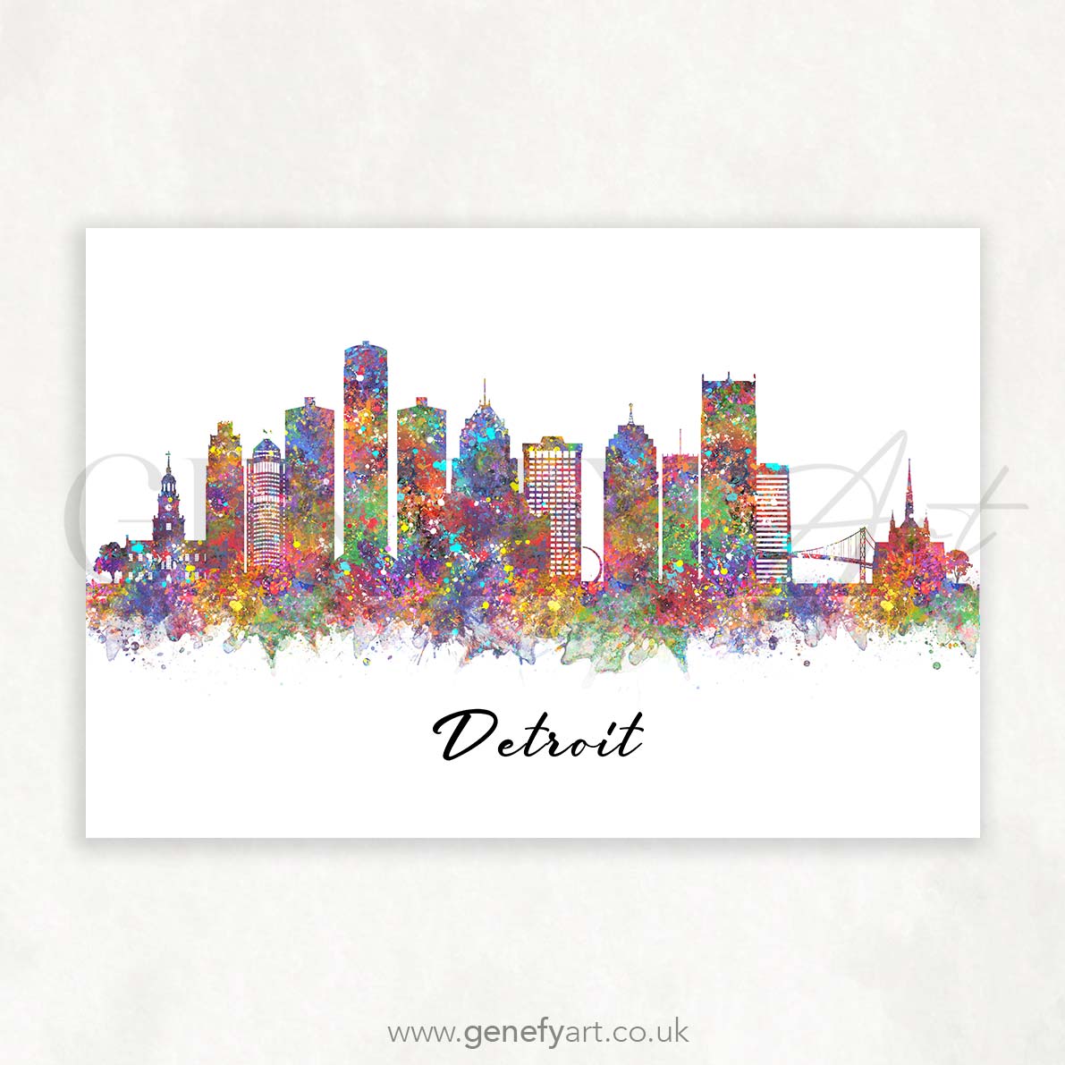 Detroit Skyline Watercolour Print - Genefy Art