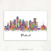 Detroit Skyline Watercolour Print - Genefy Art
