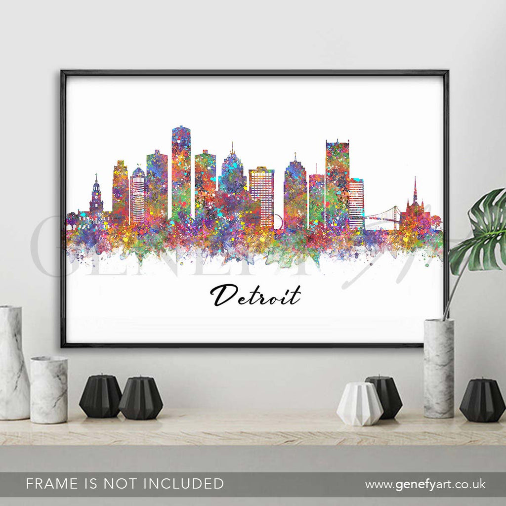 Detroit Skyline Watercolour Print - Genefy Art