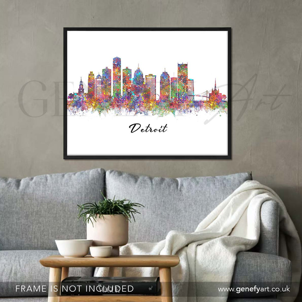 Detroit Skyline Watercolour Print - Genefy Art