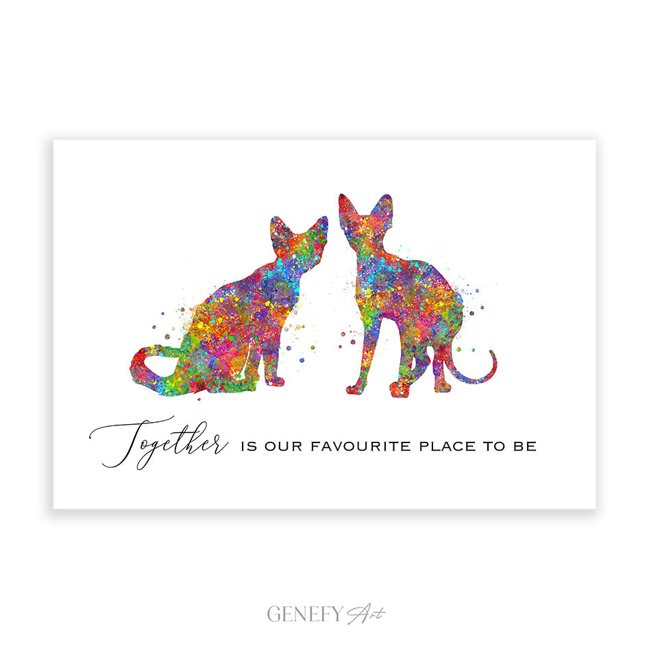 Devon Rex and Sphynx Cat Love Quote Watercolour Print