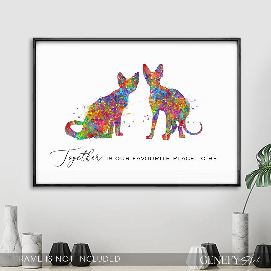 Devon Rex and Sphynx Cat Love Quote Watercolour Print