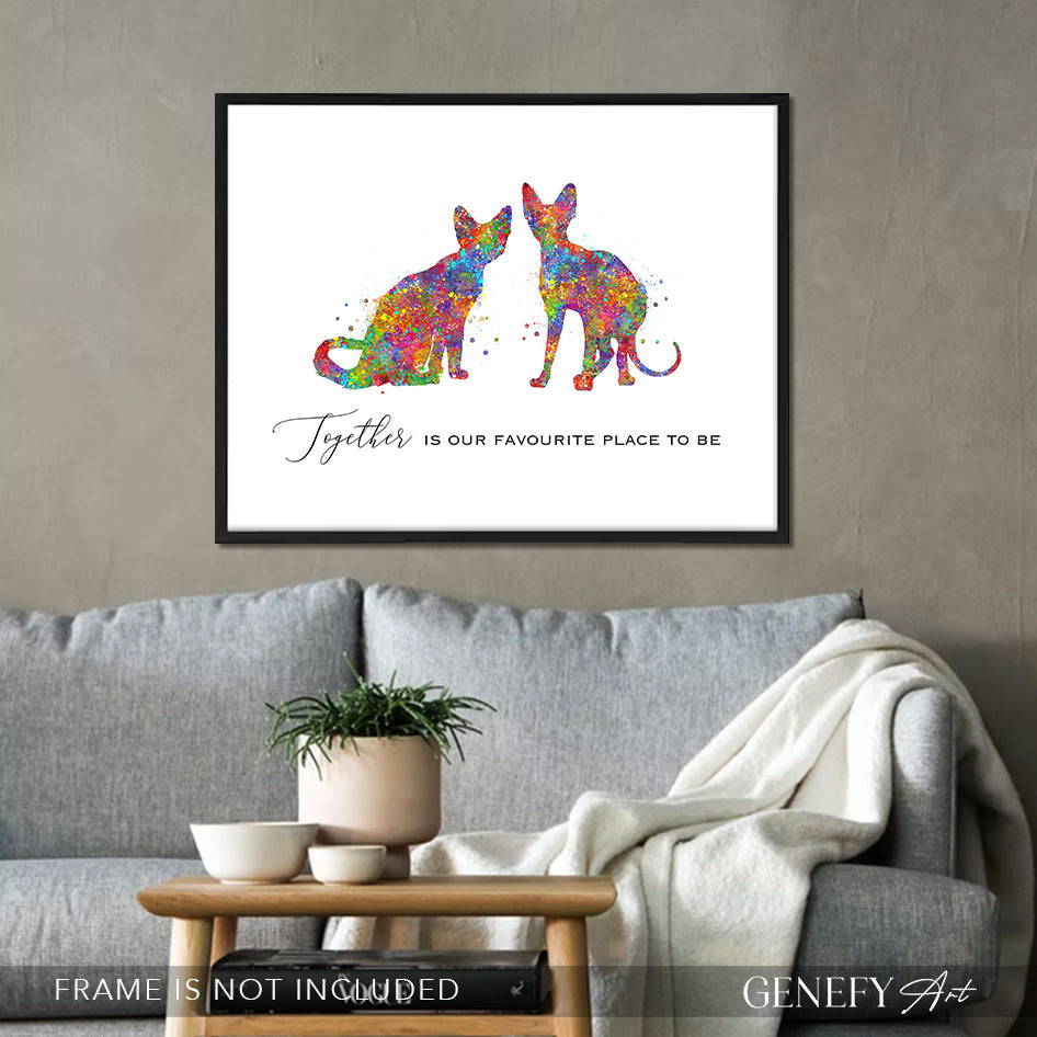 Devon Rex and Sphynx Cat Love Quote Watercolour Print