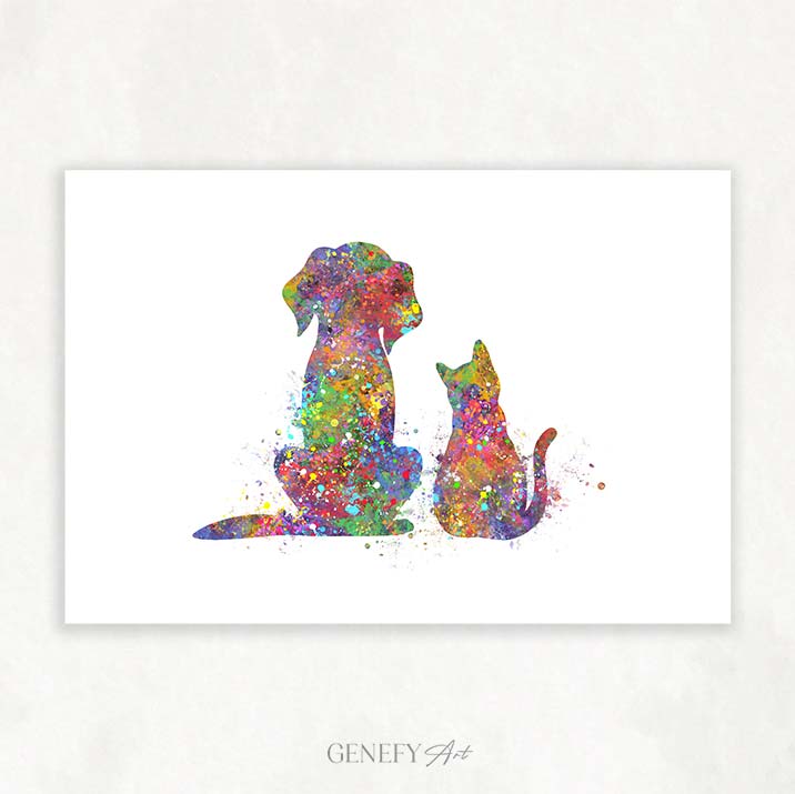 Dog and Cat Watercolour Print