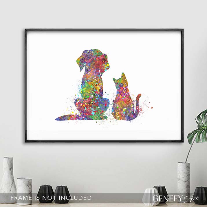 Dog and Cat Watercolour Print