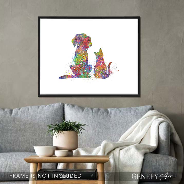 Dog and Cat Watercolour Print