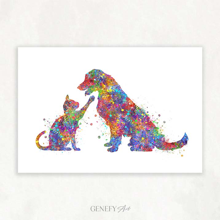 Dog and Cat Watercolour Print