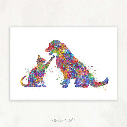 Dog and Cat Watercolour Print