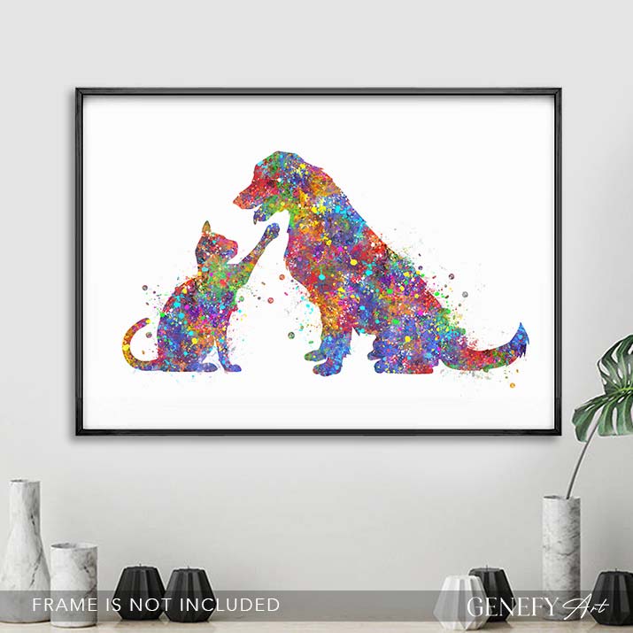 Dog and Cat Watercolour Print