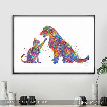 Dog and Cat Watercolour Print