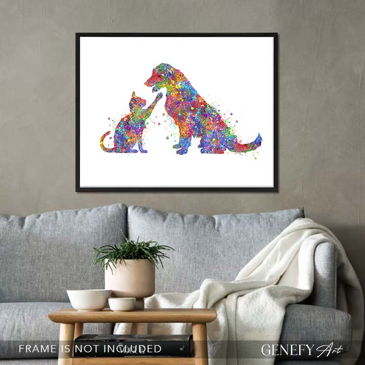 Dog and Cat Watercolour Print