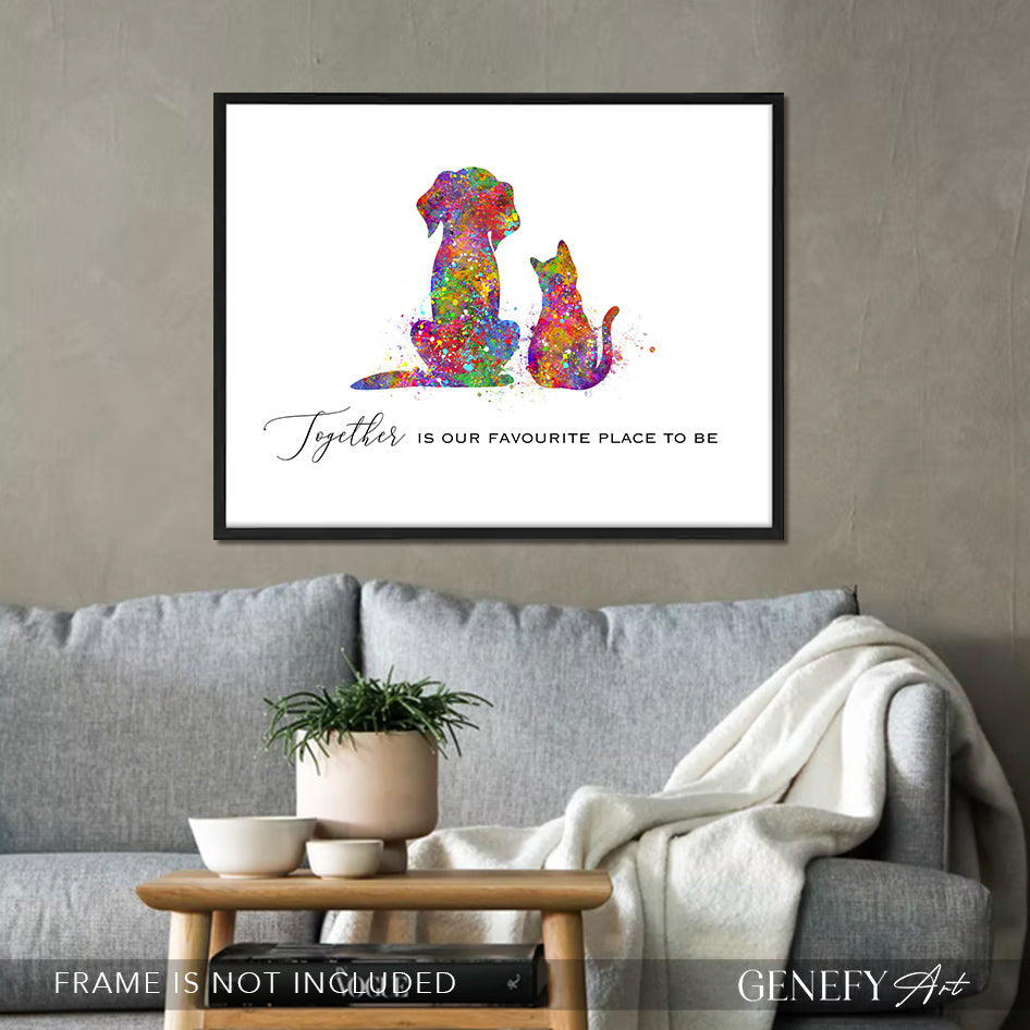 Dog and Cat Best Friends Quote Watercolour Art Print