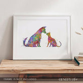 Dog and Cat Best Friends Watercolour Art Print