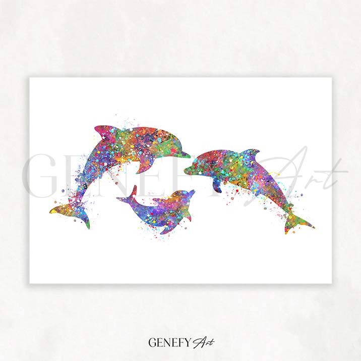 Dolphin Family of 3 Watercolour Print