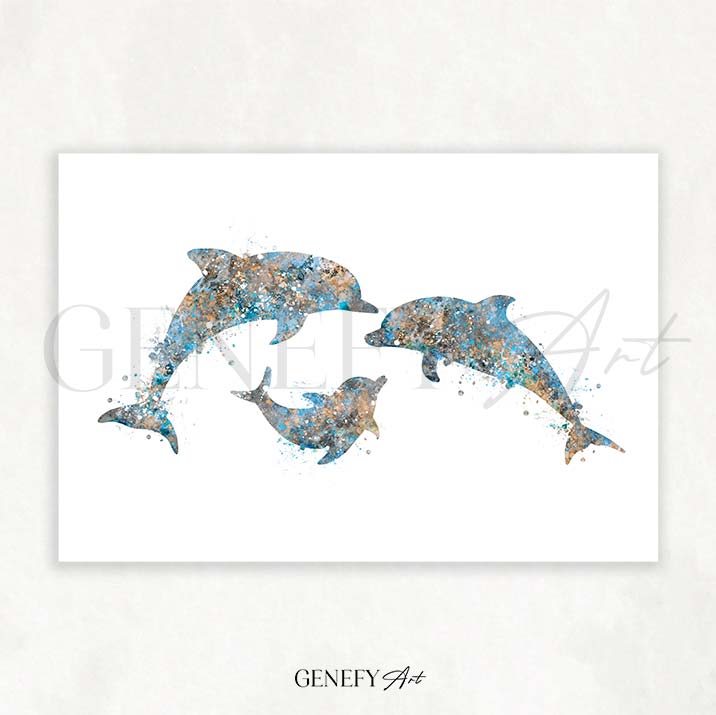 Dolphin Family of 3 Watercolour Print