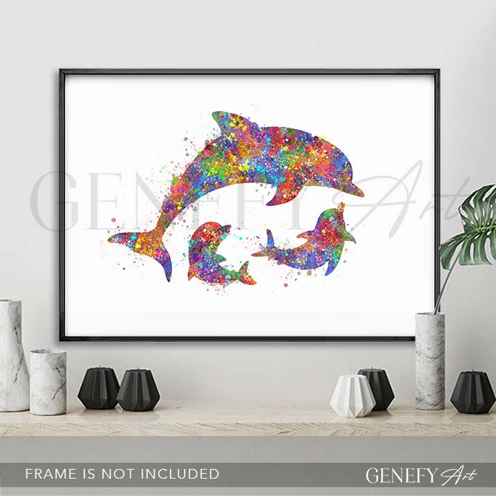 Dolphin Family of 3 Watercolour Print