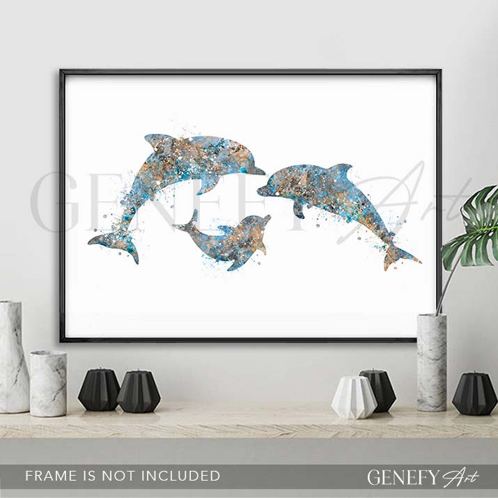 Dolphin Family of 3 Watercolour Print