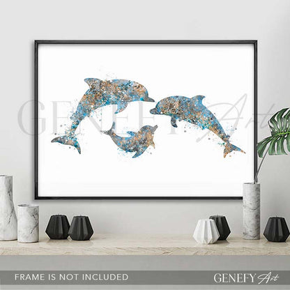 Dolphin Family of 3 Watercolour Print