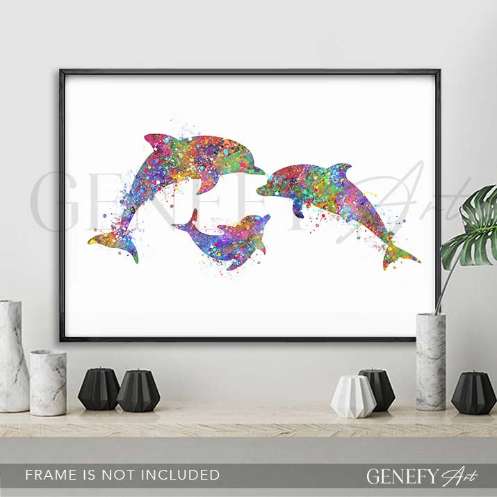 Dolphin Family of 3 Watercolour Print