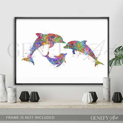 Dolphin Family of 3 Watercolour Print