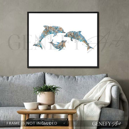 Dolphin Family of 3 Watercolour Print