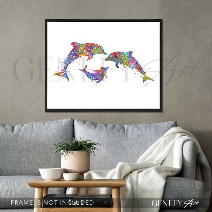 Dolphin Family of 3 Watercolour Print