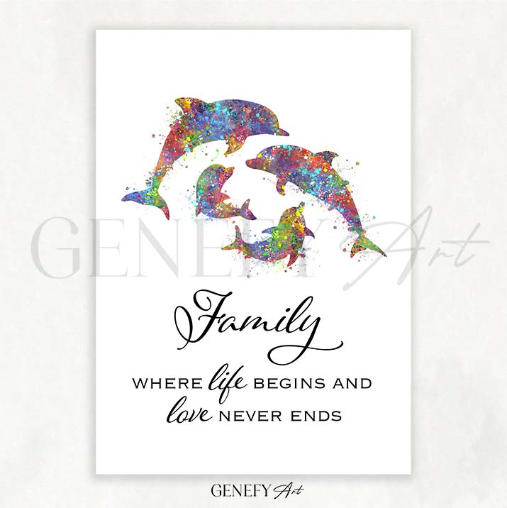 Dolphin Family Quote Watercolour Print