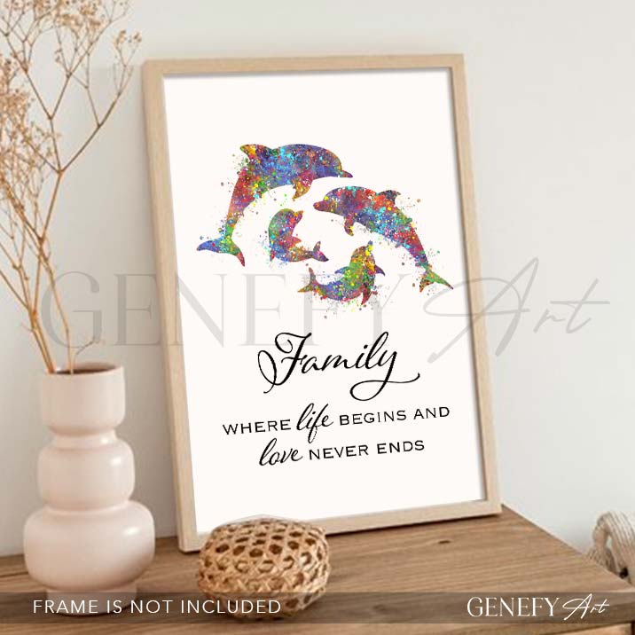 Dolphin Family Quote Watercolour Print