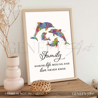 Dolphin Family Quote Watercolour Print