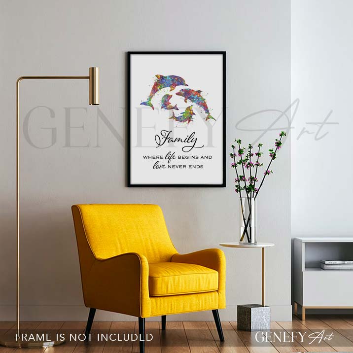 Dolphin Family Quote Watercolour Print