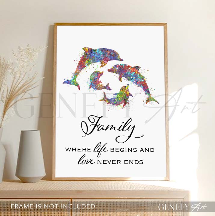 Dolphin Family Quote Watercolour Print