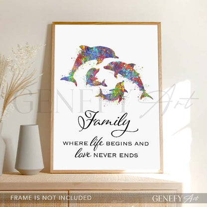 Dolphin Family Quote Watercolour Print
