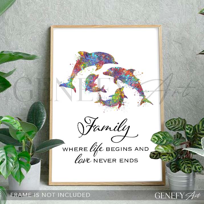 Dolphin Family Quote Watercolour Print