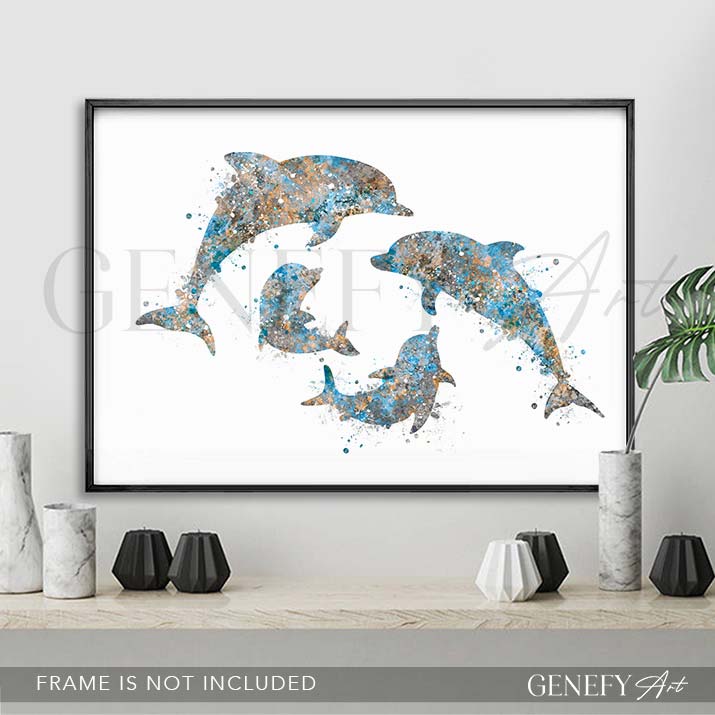 Dolphin Family of 4 Watercolour Print