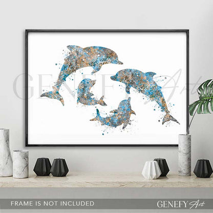 Dolphin Family of 4 Watercolour Print