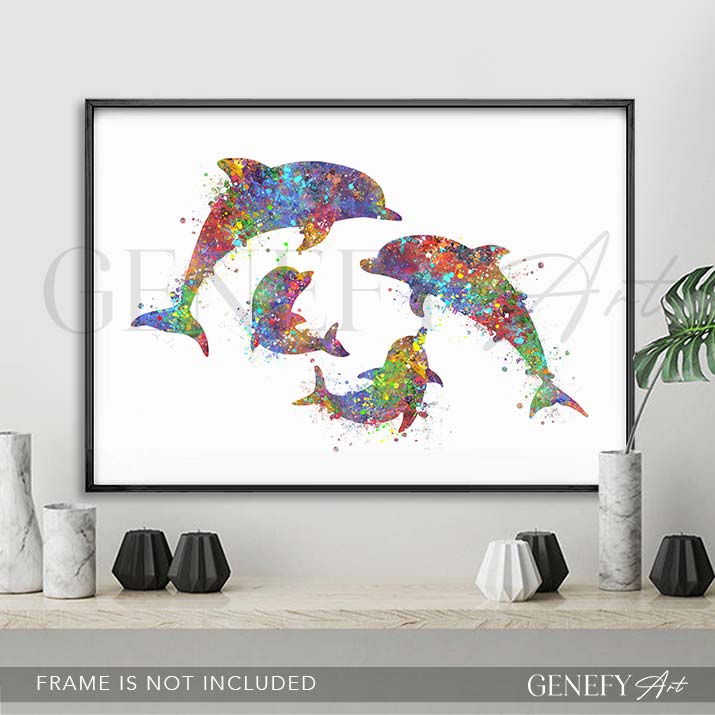 Dolphin Family of 4 Watercolour Print