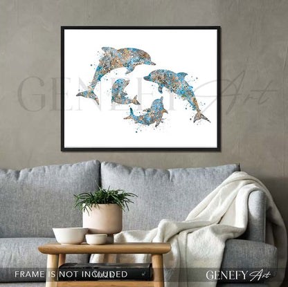 Dolphin Family of 4 Watercolour Print