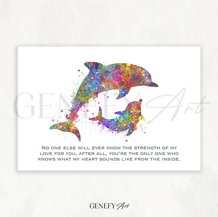 Dolphin Mother and Baby Watercolour Print