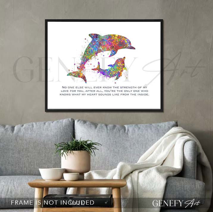 Dolphin Mother and Baby Watercolour Print