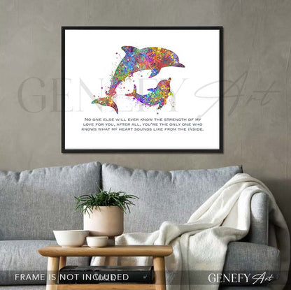 Dolphin Mother and Baby Watercolour Print