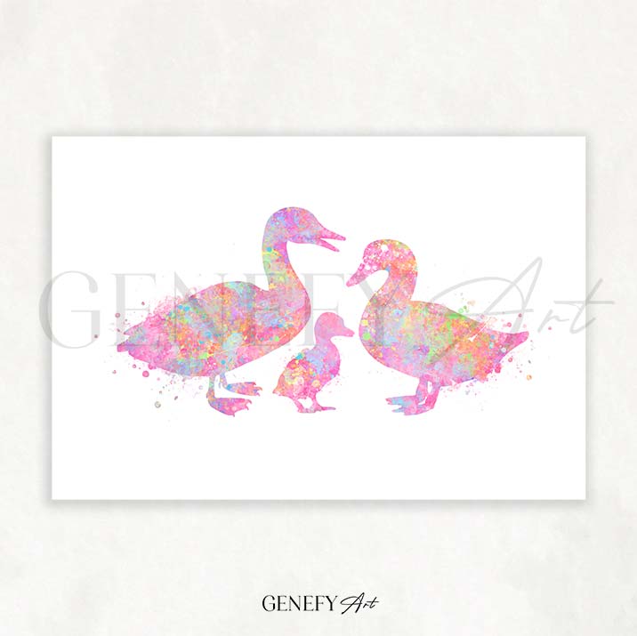 Duck Family of 3 Watercolour Print